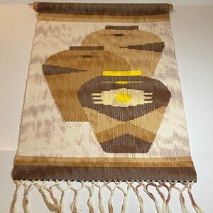 Vintage Southwestern Pueblo Pots Hand Woven Wall Hanging